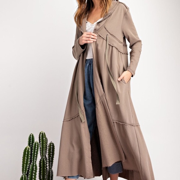 Easel NWT soft terry knit long cardi in sage grey - Picture 2 of 5